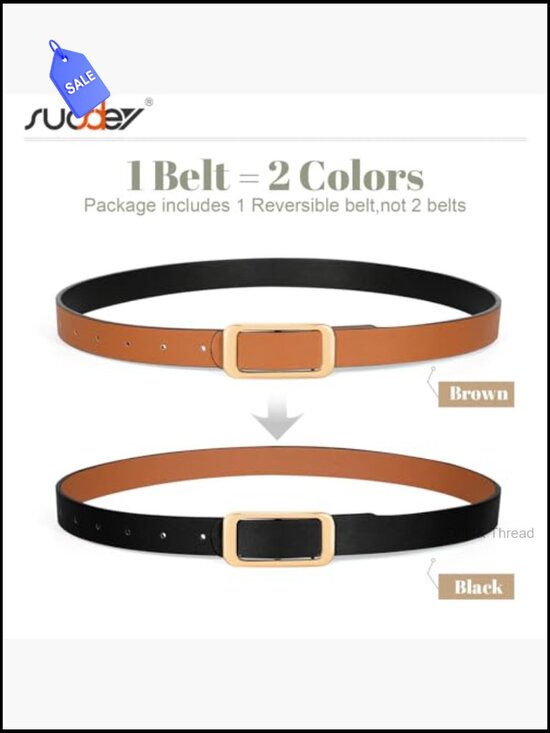 Reversible Faux Leather Belt with Gold Buckle - 0.9\
